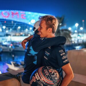 Nicholas Latifi Instagram - Helmet swap with this guy! 

One of the most genuine people in the paddock, a f***ing fast driver, and someone I’m happy to call a friend. 

Wishing you all the best for the coming years @alex_albon 👊🏻