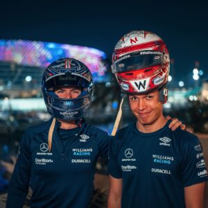 Nicholas Latifi Instagram - Helmet swap with this guy! 

One of the most genuine people in the paddock, a f***ing fast driver, and someone I’m happy to call a friend. 

Wishing you all the best for the coming years @alex_albon 👊🏻