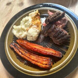 Nick Frost Instagram - Roast Rib of beef. Cauliflower cheese, roast potatoes, carrots and gravy.