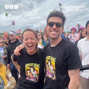 Nick Grimshaw Instagram - Team Annie Mac at Glastonbury Fest 🙌

Listen all weekend @bbcsounds and watch on @bbciplayer 

#glastonbury #glastonburyfestival #glasto2024