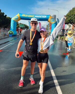 Nick Slater Instagram - First half mara done and dusted ✅

An amazing experience soaking up the vibes with an epic little crew on the Goldy.

5 months ago Zoe and I could barely run 5k and just stuck to a plan to gradually increase volume and speed. We used the Runna app which was helpful and it’s cool to see how quickly the body can adapt. Huge effort and dedication by Zo I’m so proud of you bebe.

Big thanks to @hoka_au for my race day kit - I ran in the Mach X’s which had great cushioning and support for the longer distance.

Time for a massage 🧘🏼‍♂️