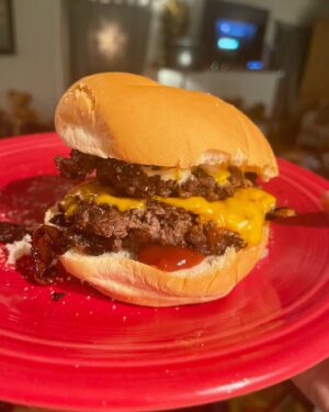 Nick Wolfhard Instagram - Homemade smash burger! (Credit to @finnwolfhardofficial for making the patties)