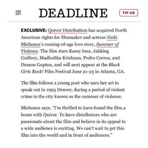 Nicki Micheaux Instagram - Thrilled to be able to share this film about an idealistic poet with audiences! #findyourvoice ⁠
⁠
✅️ Sign up for our Pre-Sale list NOW. Click the link in bio! ⬆️⁠
🌐 https://bit.ly/SignUpSummer⁠
⁠
@quiverdistribution @summerofviolencefilm ⁠
⁠
Special thanks to @deadline for breaking this news!⁠
⁠
Shout out to all the festivals that showed so much love for our film! We couldn't have gotten here without you.⁠
⁠
@thedenverfilm @tallgrassfilm @austinfilmfest @dtlafilmfest @paffnow @americanblackfilmfestival @heartlandfilm @blackharvestfilmfestival @essencefest @festivalformula⁠
⁠
⁠
#films #movie #filmmaker #director #indiefilm #hollywood⁠
#writingcommunity #amwriting #poetry #poetrycommunity