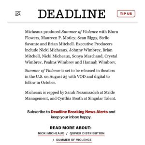 Nicki Micheaux Instagram - Thrilled to be able to share this film about an idealistic poet with audiences! #findyourvoice ⁠
⁠
✅️ Sign up for our Pre-Sale list NOW. Click the link in bio! ⬆️⁠
🌐 https://bit.ly/SignUpSummer⁠
⁠
@quiverdistribution @summerofviolencefilm ⁠
⁠
Special thanks to @deadline for breaking this news!⁠
⁠
Shout out to all the festivals that showed so much love for our film! We couldn't have gotten here without you.⁠
⁠
@thedenverfilm @tallgrassfilm @austinfilmfest @dtlafilmfest @paffnow @americanblackfilmfestival @heartlandfilm @blackharvestfilmfestival @essencefest @festivalformula⁠
⁠
⁠
#films #movie #filmmaker #director #indiefilm #hollywood⁠
#writingcommunity #amwriting #poetry #poetrycommunity