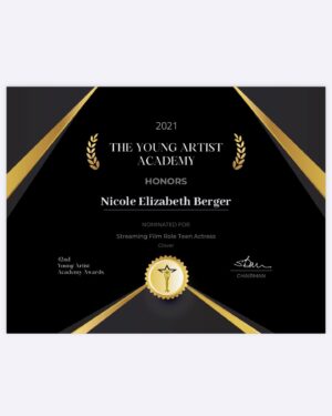 Nicole Elizabeth Berger Instagram - I want to thank @youngartistawds for recognizing my performance in the namesake role in @clover_movie.  This comedic crime story cast me as a young “mobster-in-training” alongside two bumbling brothers and a tough crime family that is outsmarted at every turn. Congratulations to all the nominees for Teen Actress and other awards.  Catch the film on iTunes and Amazon Prime. #luckbealady