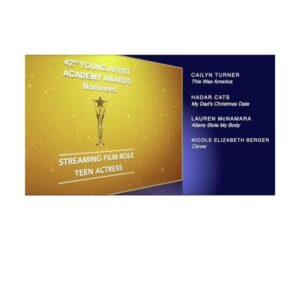 Nicole Elizabeth Berger Instagram - I am honored to be nominated for Teen Actress by The Young Artist Academy Awards for my eponymous role in Clover. I am so grateful to have worked with such an amazing cast, crew and director on this film and want to thank all those who supported me throughout.  Good luck to the many talented and diverse nominees. 
#luckbealady
@youngartistawds @clover_movie