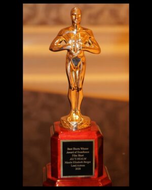 Nicole Elizabeth Berger Instagram - Happy to share that Ali's Realm was chosen as a 2020 winner in the Best Shorts Competition. Kudos to our director and wonderful co-stars.  So grateful to receive the statuette recognizing my role as Lead Actress in the film. Thank you to the film-festival judges for selecting our film.