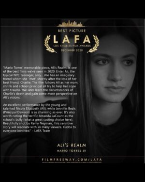 Nicole Elizabeth Berger Instagram - Hard to believe this was filmed almost three years ago (I was 14 and had recently moved back to NYC). I could not be more grateful to have played the titular role of Ali in Ali's Realm and to have worked with this dream cast and crew. It means a great deal to see our film be praised by festival judges this past year. That said, I am happy to share that we won Best Picture at the @LAFilmAwards! 🎬♥️