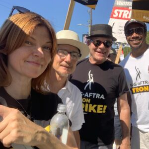 Nicole de Boer Instagram - What an incredible turnout today! It was an honor to walk the picket line in solidarity with these actors  and writers today. Fantastic fan support too. 🖖 ✊🏼🙏🏼

#solidarity #unitedwetrek #sagaftrastrong #sagstrike #wgastrong.
