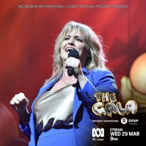 Nikki Britton Instagram - As is tradition, I am posting a deeply unflattering photo chosen on my behalf to celebrate the broadcast of THE @melbcomedyfestival OXFAM GALA! Tonight on @abctv you can watch some of the best in the biz do a tight 4 of goofery and raise money for @oxfamaustralia And you can chip in too! They do incredible work. Which is why I persist in sharing these photos. It’s my own fault for having such a busy face. Fun fact: the photo from 2021 raised censorship eyebrows when, after a wardrobe debacle, I presented the most vicious camel toe ever to be broadcast on Australian TV. Scroll back through to see how strategically the logo is placed across my crotch. Self respect is dead. Please come to my fkn show. ✌️🐫