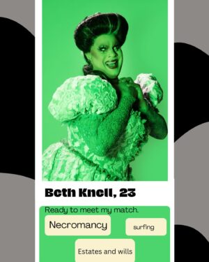 Nina West Instagram - Name: Beth Knell 🪦🔔
Astrological Sign: Scorpio ♏️ 
Interests: estates and wills, regions beyond 👻
Hobbies include: necromancy, axe throwing, listening to Chappell Roan in my Doom Buggy 🪓

Swipe right now! ➡️

👗 @florencedlee 
🎩 @thedragdandy
💄 @callitodeh
📸  @jenniferenglert

#rupaulsdragrace #allstars9 #ninawest #nineconic #hauntedmansion
#florencedlee