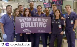 Noah Gray-Cabey Instagram - Me and the rest of the #codeblack gang are here to tell you that picking on people for being different isn't ok. Bullying, in any form, shouldn't be tolerated, and today you can help stand up to bullying by participating in GLAAD's Spirit Day. Check it out, do some research, and put on your best purple gear to raise awareness. And if you end up looking a little like Barney don't worry, you're in good company...I do too 👀😂