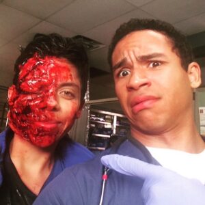 Noah Gray-Cabey Instagram - Don't throw up your lunch just yet!! This is the work of our incredible makeup team at #codeblack They never stop amazing me with the fantastic effects they can create. It's thanks to them and our exceedingly patient patients that we get to show you all this nasty gory stuff every week!!!! #itsjustmakeup #halloween #flashbackfriday