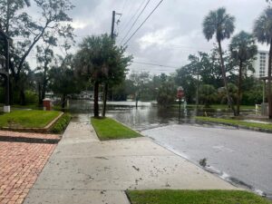 Nora Hewitt Instagram - Still have a few more feet of water that will come in with the tide, streets all around us are completely flooded. You can see how fast the river is flowing back out to the bay, high tide is gonna bring in a lot of water
