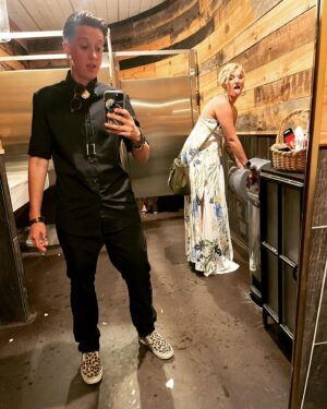 Nora Hewitt Instagram - My plus one for life 💀❤️💀❤️ #lovemywife #sicilianwife #lesbianlove #gayeveryday #weddingdate #bathroomselfie
