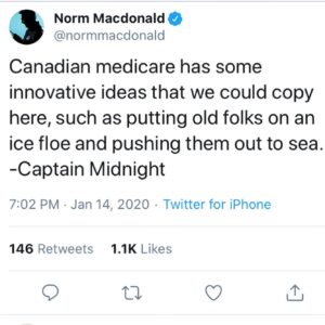 Norm Macdonald Instagram - I HAVE NO IDEA WHO CAPTAIN MIDNIGHT IS, BUT IT’S NOT ME, THAT’S FOR SURE!!! Whereas I do not agree with his methods in any way, I do share his enthusiasm for Candidate Andrew Yang. #YangGang @andrewyang2020