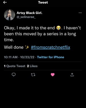 Nzingha Stewart Instagram - The people have spoken! If you haven’t watched it yet, please watch #FromScratch if you have, share! It’s so rare that we get to tell stories like this. I’m so proud of this work. So grateful to have been one of the many who has been touched by @tembilocke’s gorgeous story and @atticalocke’s beautiful humor and heart. This is who we are. #fromscratchnetflix