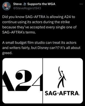 Olga Merediz Instagram - Rg: @leftoftheprojectorpod 
Yes another reason @a24 rules
.
.
.
#a24 #sagaftra #sagaftrastrong #SAGAFTRAstrike #SAGAFTRAfuerte #HuelgaSAGAFTRA