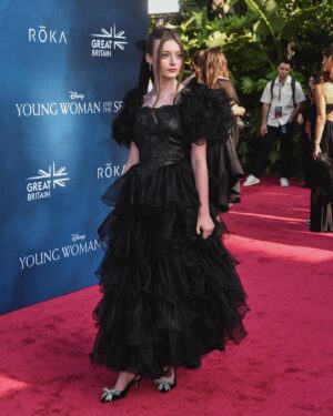 Olive Elise Abercrombie Instagram - Olive was so stoked to wear this special vintage dress she found to the #YoungWomanAndTheSea LA premiere! 🖤Possibly the most Olive dress ever? (Swipe to the end☺️)

Thank you to the glam squad! 😘
Makeup: @robertti 
Hair: @_douglasjack 

👗: @low_vintage 
👠: @kurtgeiger