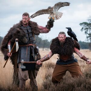 Olivier Richters Instagram - Who is watching Vikings Valhalla on Netflix? I'm watching episode 5 now 👹. Maybe they need a viking giant for season 2 🤭? Photoshoot with @thewarrior_king , buzzard Attila and raven Rover.

Photo credit: @vtlphotography 
Outfit: @thewarrior_king
Bird credit: @lady_falcon_nadicia
Makeup: @qquen94
Other photographers who I will post later photos from:
@johankustersphotographix
@eva_roemaat

#thedutchgaint #vikingsvalhalla
#vikings #vikingphotoshoot #vikingstyle #vikingphotography #photoshoot #musclemeatnl #thedutchgaint