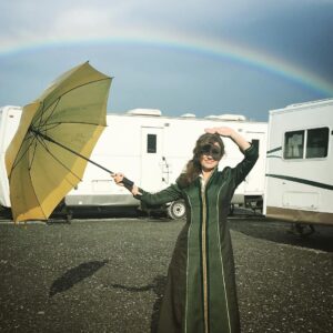 Orla Brady Instagram - Shooting last Summer in Ireland....after a rainstorm, the inevitable rainbow #intothebadlands