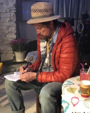 Orla Brady Instagram - Here is @stevethewall making copious notes on his script between scenes...might try to zoom in and make them out like in a spy film. More importantly, style tips for an Irish Summer seem to be straw hat/Hawaiian shirt/cosy puffer jacket. Last episode tonight folks! Come watch how it all turns out. 9.30 @rteone @deadpan_pictures #SouthWesterlies