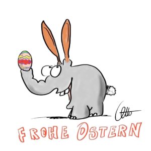 Otto Waalkes Instagram - Die besten Dinge fangen mit O an! 
Zum Beispiel: OTTO. Oder: O bald ist Ostern! 
Deshalb hab ich euch was Kleines gezeichnet, einen Oster-Ottifanten! Ostifant heißen die, glaub ich. Den schenk ich euch! Zu Ostern, als kleines Poster, in DIN A5. Zu allem, was ihr euch so bestellt auf meiner Seite (www.ottifant.de) bekommt ihr den dazu, ganz ohne Mindestbestellwert. 
Hab euch auch ein tolles Osterpaket zusammengebastelt, das müsst ihr auch gar nicht erst lange suchen, das gibts da auch. 
Könnt ihr dann weiterverschenken oder an Ostern einfach so gut verstecken, dass es niemand findet - dann könnt ihr alles selbst behalten, so mach ich das immer. 

Holdrio 
Euer ott0