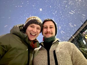 Owain Wyn Evans Instagram - Feel very lucky to have had such a gorgeous weekend away with The Dr. in Oslo 🇳🇴 Snow, sunsets, toboggan rides in highly inappropriate footwear and optical illusions. What’s not to love darls?! X