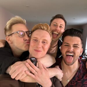 Owain Wyn Evans Instagram - A carousel of recent goings on through the selfie lens. 
1 Girls Aloud prinks 
2 Dr Date Night
3 Care Bear
4 Broadcasting Boudoir babes
5 DIY 
6 Great angle for her, not for me!
🥰🥰