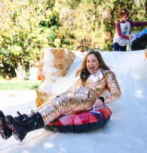 Owain Yeoman Instagram - Happy birthday to my darling wife @gigiyeoman. Here’s a pic at our one year old’s birthday party of you cutting in line to ride the snow slide proving you truly are only as old as you feel! I love you so much baby! You’re quite simply the best human being. We all adore you and hope you have the best day! You deserve it! Happy birthday to the best Mum, Wife and the best friend I could ever wish for. O, E and P X #happybirthday #whatafineage #birthday #21again #snow #winter #celebration #party #sl