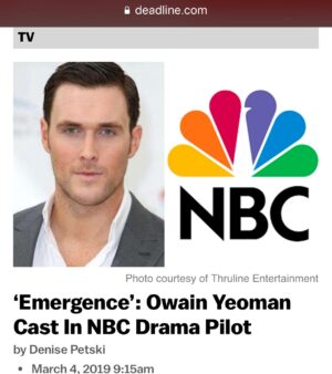 Owain Yeoman Instagram - This is extremely exciting!! A new adventure! #Emergence #NBC #ABCstudios #MicheleFazekas #TaraButters #PaulMcguigan #tvpilot