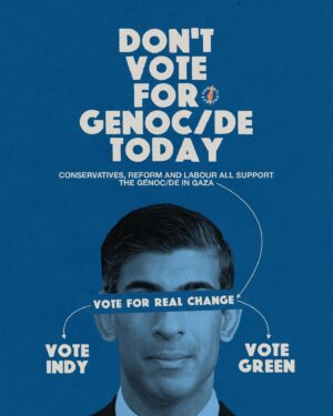 Owen Jones Instagram - 🚨 IF YOU ARE IN THE UK 🚨

Labour are going to win this election by a landslide, so now is the time to vote with your conscience and show up for independent and Green candidates in your area.

Labour, Conservative, and Reform have almost blanket support for the genoc/de in Gaza. Is that who you want to give your vote to?

Vote Green
Vote Independent
Free Palestine