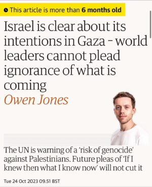 Owen Jones Instagram - As the International Criminal Court’s Prosecutor requests arrest warrants, here’s a reminder of what I wrote back in October.

I wrote this column because it was obvious that a crime of historic proportions was being committed, and those who facilitated and legitimised this crime would later seek to claim ignorance.

Don’t let them get away with it. It was obvious from the start what was going to happen. Now everyone who helped make this happen must be held to account

Not just politicians - but media outlets too. They all made this happen.