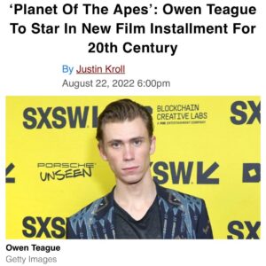 Owen Teague Instagram - I’m thrilled beyond imagination. Can’t wait to start. 

#planetoftheapes
#wesball
#joshfriedman
#rickjaffa
#amandasilver
#20thcenturyfox