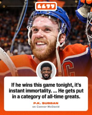 P.K. Subban Instagram - @subbanator says Connor McDavid would have “instant immortality” with a Game 7 win tonight 👀