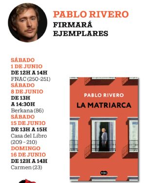 Pablo Rivero Instagram - Utilizo unas fotos que me hizo @romerodeluquefoto para la promoción de #LaMatriarca con el fin de recordaros las fechas y casetas de las firmas de la Feria del libro de Madrid de este año. Solo puedo por las mañanas porque por las tardes estoy en @elpavonteatro representando con mis compañeros #laimportanciadellamarseernesto 💘 así que el que quiera puede venir a vernos o traerme el libro también para que se lo firme si no puede ir por la mañana 😉 ojalá nos veamos, Gracias de antemano.
@sumadeletrased  @penguinlibros @la_brutal
PD: en el carrusel de imágenes están los detalles de las firmas.