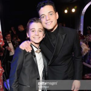 Parker Bates Instagram - In case you haven’t seen @bohemianrhapsodymovie with my man @ramimalek, make sure you find some time!  His performance is one of the most amazing I’ve ever seen...so amazing I watched it twice in a row!  Congrats on the win and many more to come!  #givehimallthetrophies #queen #inspired #lookingup #bohemianrhapsody  Shirt @hugo_official 
Jacket @dkny 
Shoes @stevemadden 
Pants @appaman 
Styled by @styledbylmc