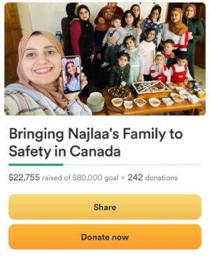 Patricia Summersett Instagram - If anyone is looking for places to put kind gestures. This family is hoping to seek refuge in Canada. 
Have a great day 🌸

https://www.gofundme.com/f/brining-najlaas-family-to-safety-in-canada/share/instagram/select/story