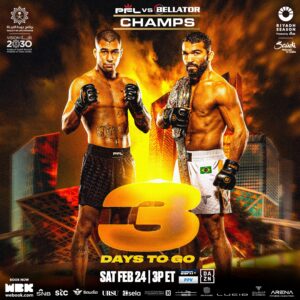 Patricio Freire Instagram - 3️⃣ 𝗗𝗔𝗬𝗦 𝗢𝗨𝗧

[ #PFLvsBellator | Saturday, Feb 24th | 3pm EST | 🎟in bio]