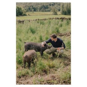 Patrick Grant Instagram - One man and his pigs! Meet Hazel and Acorn, our adorable Oxford Sandy & Blacks. Read all about them in @ft_houseandhome in today's FT Weekend.

Big thanks to the brilliant @beatricehodgkin for letting me share the story.
Photos 1, 2 and 3 by @arran_cross