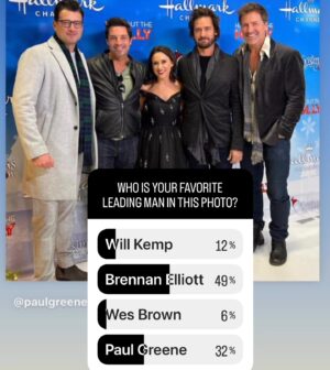 Paul Greene Instagram - Here’s a photo from… That time when I was losing a popularity pole on my own Instagram story… with my own very biased audience… They still choose @brennanelliott2 . At least so far… The pool is not over yet and I’m in second place so that’s worth something.😆

Let’s continue the pain here… ok,  who’s your favorite? 

I know it’s probably like choosing your favorite child… But if you had to. #actor #hallmarkchannel @hallmarkchannel #paulgreene