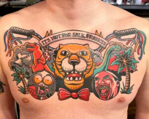 Paul Reubens Instagram - There are chest pieces and then there's THIS! 

🎨: @steakmoss 🧍🏻‍♂️: @monte_propps

#TattooTuesday #PeeweesBigAdventure #BigAdventure