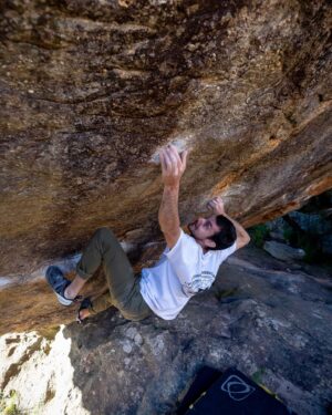 Paul Robinson Instagram - Psyched to make the flash of, “Light Saber,” 8A/V11 the other day up at road crew. Chill fun moves through the bottom leads to this lock off to a pinch and dyno crossover of a massive jug. Fun unique movement on this one! #bouldering photo: @frank__decaro