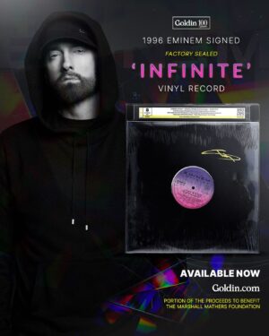 Paul Rosenberg Instagram - It sat in my possession in various closets for the last 25 years. Very, very few remain. Eminem’s debut Independent album INFINITE♾️ Factory sealed, signed, graded original pressing. @goldinco @kengoldin @amgrading ~link in bio.
