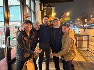 Paul Sun-Hyung Lee Instagram - Rare enough to find work, but to work with your heroes is a rarity. Never meet your heroes; yet here we are—whistling whiskey through the long nights, friendships forged over fire and wood. I’m deeply proud to call them my friends… @angryappa @aleungcameyou @ryanjmah @ryanhalprin  We all served the same God of 🔥 that is @dallas_liu  Hope they have Netflix in Heaven, and happy binging Momma 👰🏻‍♂️💙🔥