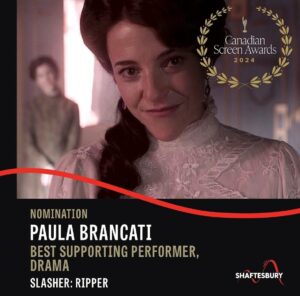 Paula Brancati Instagram - Absolutely thrilled to be nominated by the @thecdnacademy alongside so many incredible artists, in particular my dear paesan @salvatoreantonioofficial and SO happy for our entire amazing @slashertvofficial cast and crew on the best drama nom!! Very grateful to @amartinon @iancarpenter99 @_adammacdonald @cjennings31 @paigehaightsyou for having me out to play with our talented team again this season ❤️