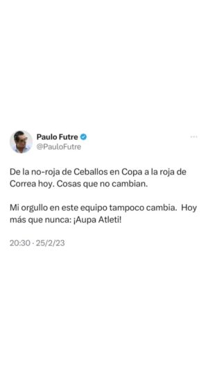 Paulo Futre Instagram - Muy orgulloso también del gran Cholo, nuestros cracks y la afición 👏👏👏 Desearle también una pronta recuperación a @reinildoo17official 🙏🙏🙏 ¡VAMOS EQUIPO! 🙌🙌🙌 #AupaAtleti #AtleticoDeMadrid #DerbiMadrileño #Derbi
