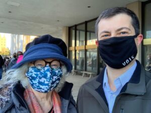 Pete Buttigieg Instagram - Thanks to all the poll workers and staff at the County-City building for ensuring our early vote process went smoothly today! 

Make sure to vote early if you can, and learn more about how to vote in your location at link in bio.