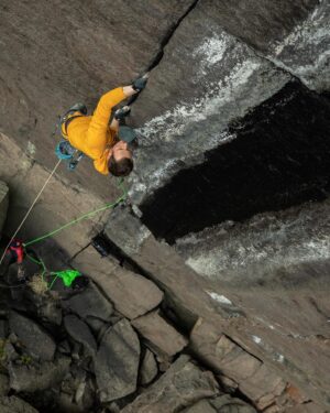 Pete Whittaker Instagram - I must admit, I wasn’t expecting to do the full line this season. But there we go, it happened!!

Fun (and pumpy) to finally make the first ascent of Crown Royale, which is up there with the hardest bit of trad climbing I’ve done.

It was definitely the full 100m ‘Irish Mega Pitch’ experience I was hoping for, with the weight of the rope pulling me back at the end of the steep section. Followed by another 20m of mandatory rope drag on the easier top out climbing. Then finally, untying at the end of the 80m rope and soloing the remaining 20m to the summit of Profilveggen.

I haven’t fully decided on a proposed grade for the line yet, I’ll have a think over the coming days. It came as a slight surprise doing it this season, due to the weather forecast and timings, so I haven't thought that far ahead yet.

📸 @andrew_burr @patagonia_climb