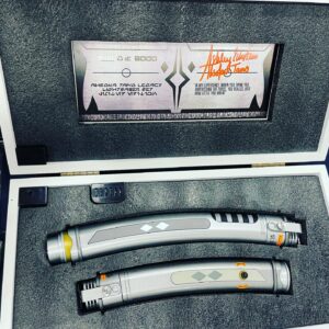 Peter Mayhew Instagram - Upgraded!  We’re happy to announced that the Disneyland exclusive Ahsoka Tano LE sabers have been signed by @AshleyEckstein!  These sabers and other Star Wars Celebration exclusives can be won in our raffle at our booth with @official501st at @fanexpodallas!

#starwars #mayhewfoundation #ahsokatano #lightsaber #lightsabers